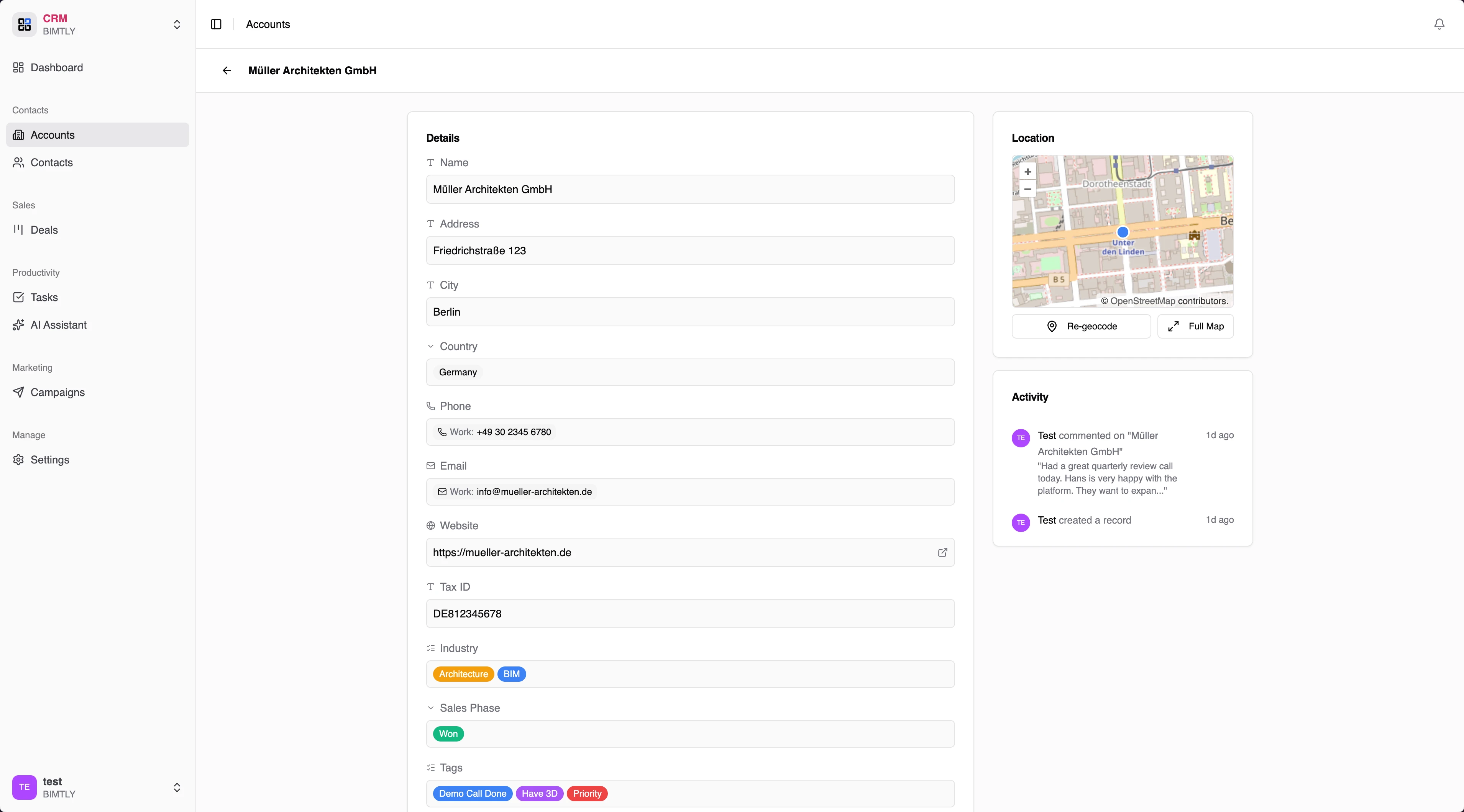 CRM record with AI-enriched company data
