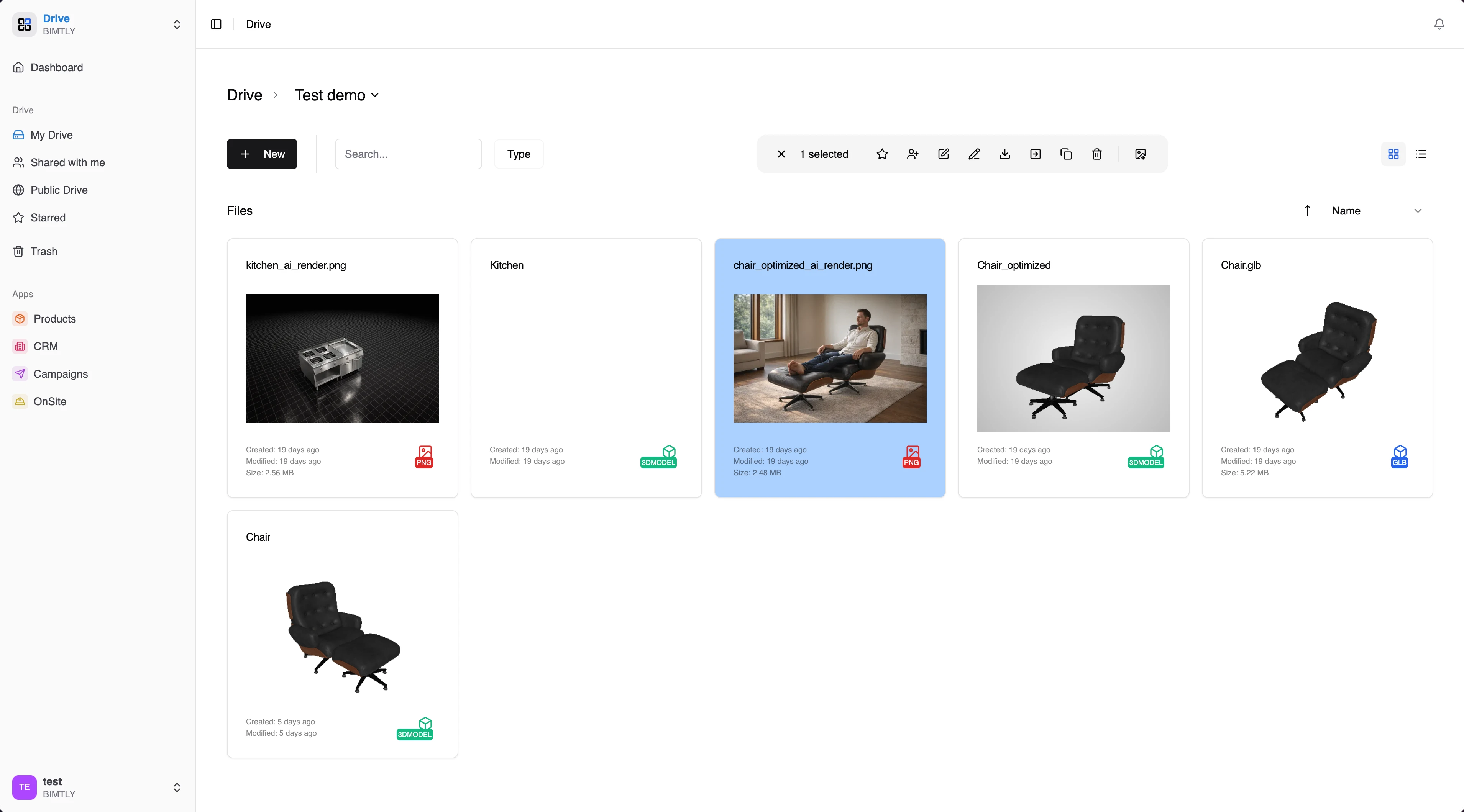 Drive with product files and 3D furniture models
