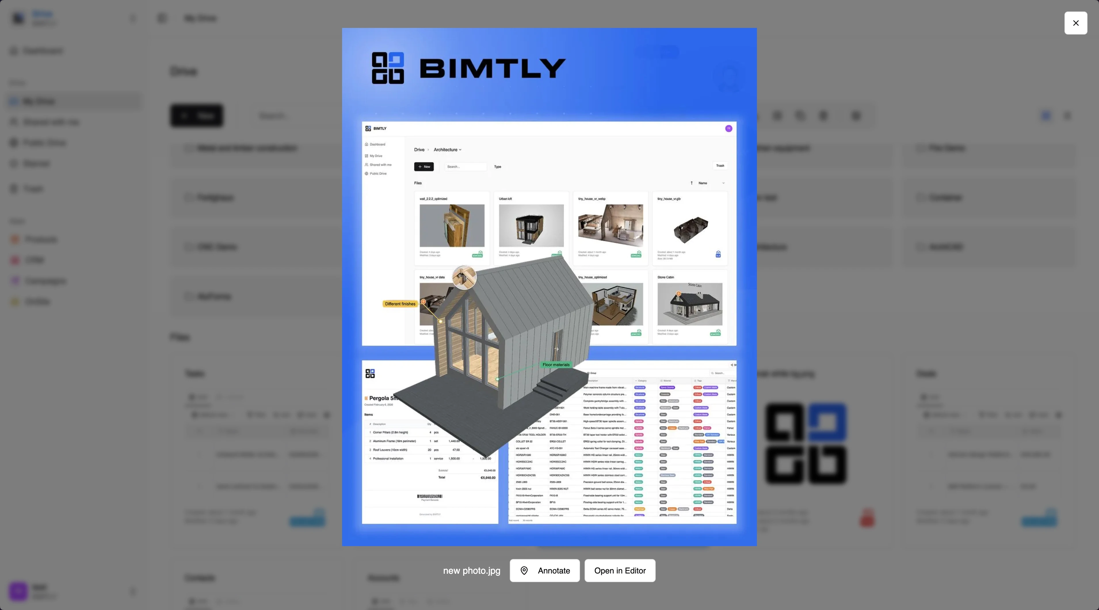 Drive interface with file management and BOM data