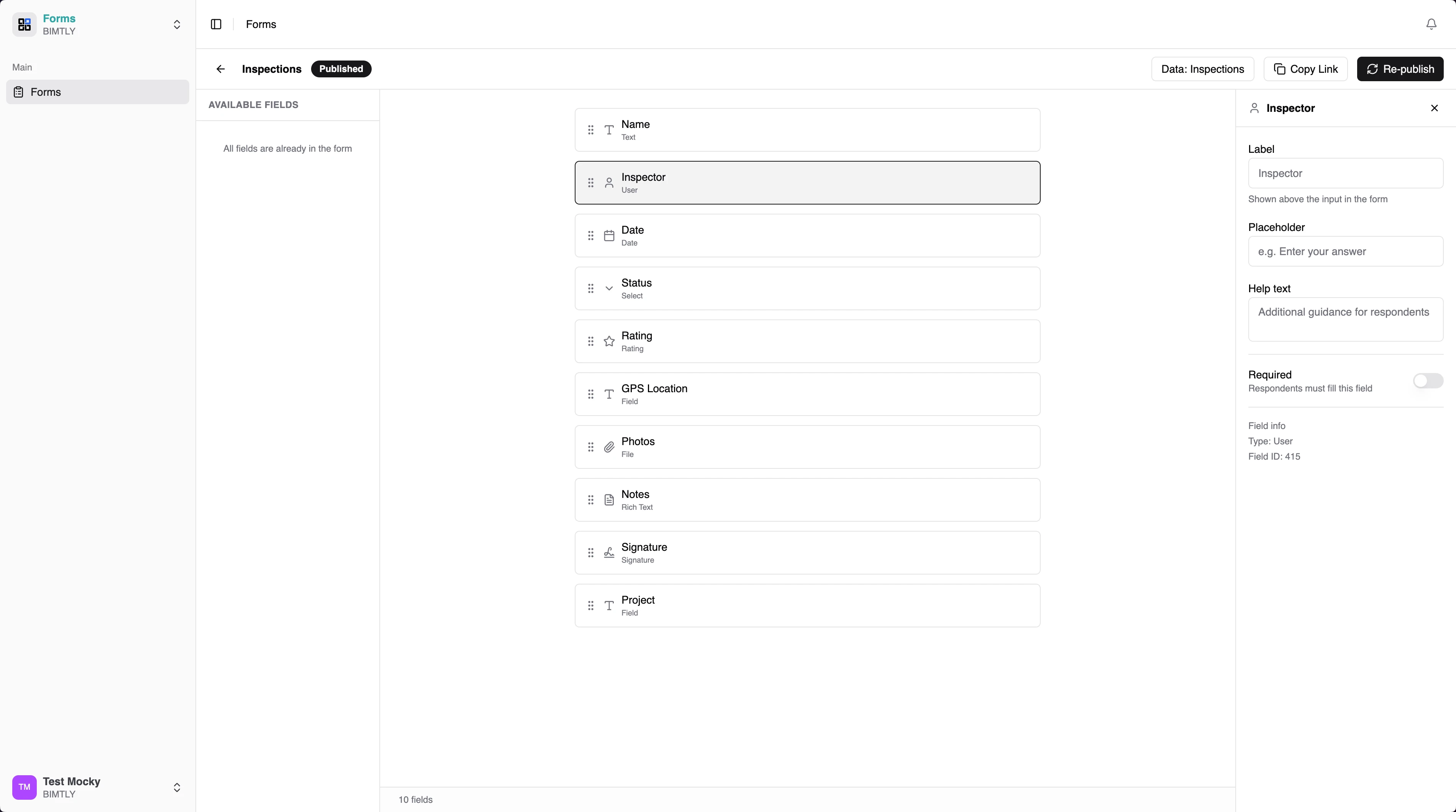Form builder with field customization
