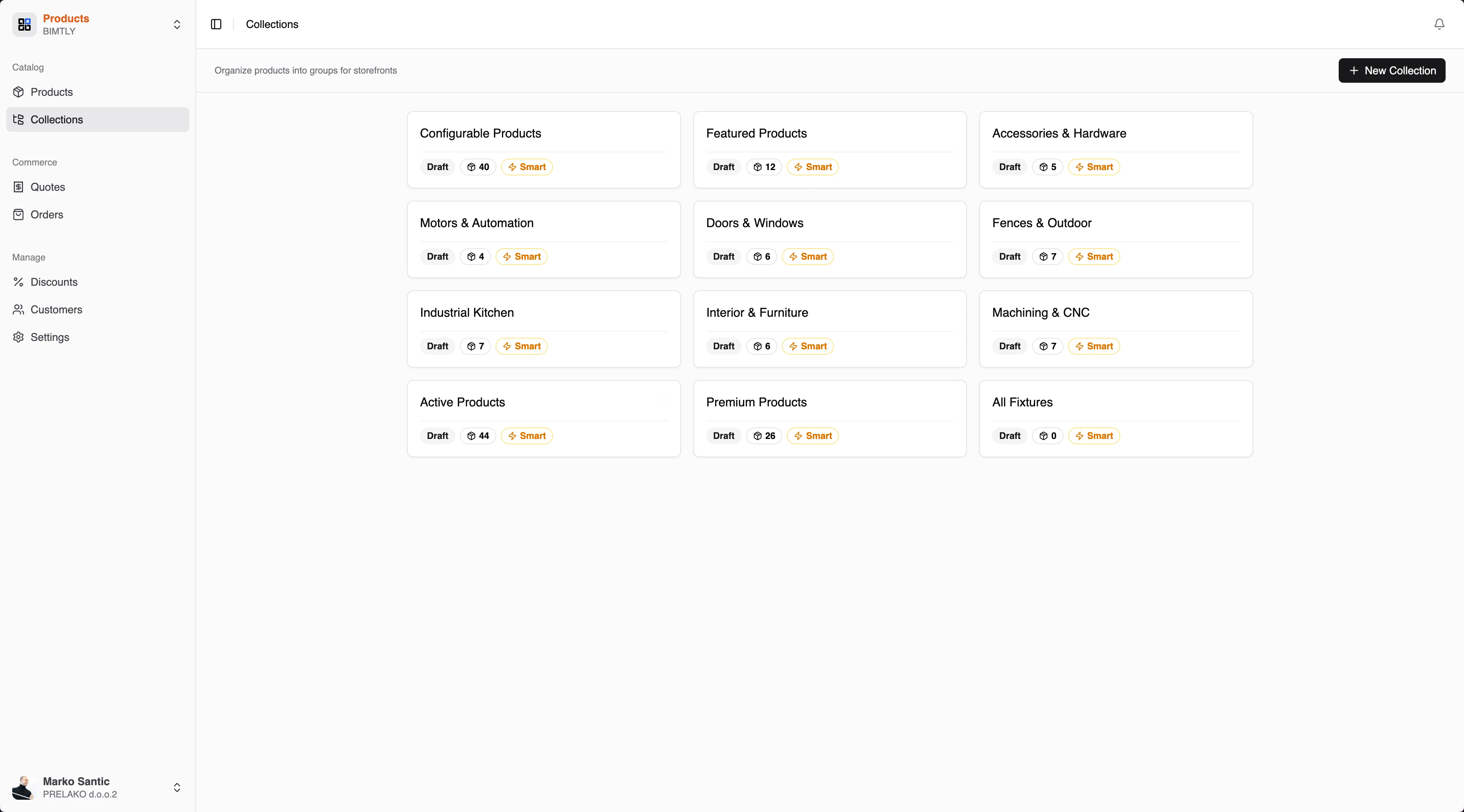 Product collections organized by category
